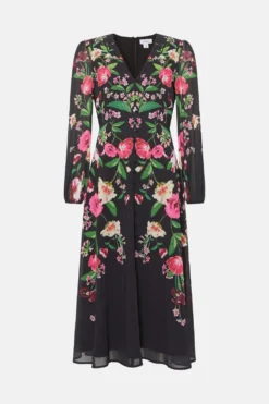 Coast Mirror Photo Floral Button Through Midi Dress -Coast Sales Store bcc04114 black xl 3