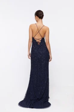 Coast Petite Lace Up Back Sequin Maxi Dress -Coast Sales Store bcc04119 navy xl 2