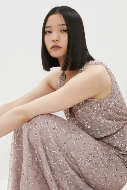 Coast V Neck Blouson Sequin Maxi Dress -Coast Sales Store bcc04123 mink xl 1