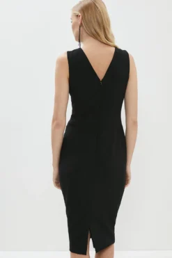 Coast Plunge Neck Bodysculpt Crepe Pencil Dress -Coast Sales Store bcc04152 black xl 2