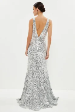 Coast Petite Sequin Fishtail Maxi Dress -Coast Sales Store bcc04154 silver xl 2
