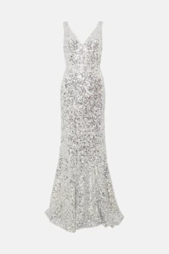 Coast Petite Sequin Fishtail Maxi Dress -Coast Sales Store bcc04154 silver xl 3