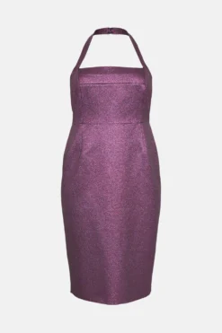 Coast Plus Size Sparkle Jacquard Halter Neck Pencil Dress -Coast Sales Store bcc04185 pink xl 3