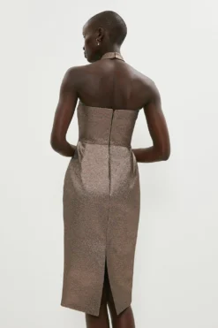 Coast Sparkle Jacquard Halter Neck Pencil Dress -Coast Sales Store bcc04186 gold xl 2