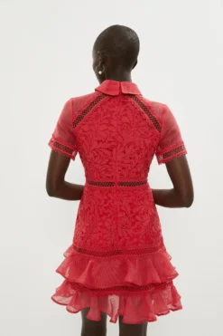 Coast Organza Trim Lace Mini Shirt Dress -Coast Sales Store bcc04190 red xl 2