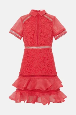 Coast Organza Trim Lace Mini Shirt Dress -Coast Sales Store bcc04190 red xl 3