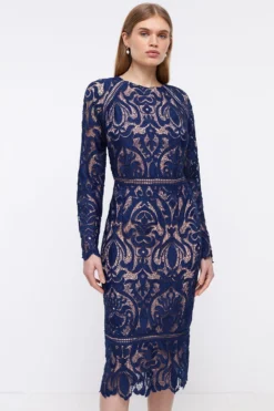 Coast Contrast Lining Placement Lace Pencil Dress