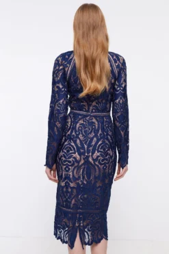 Coast Contrast Lining Placement Lace Pencil Dress -Coast Sales Store bcc04192 navy xl 2