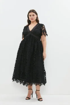 Coast Plus Midi Lace Dress With Satin V-neck ​