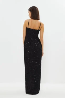 Coast Petite Cowl Neck Corset Bodice Sequin Maxi Dress -Coast Sales Store bcc04207 black xl 2
