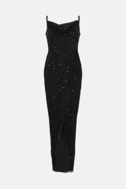 Coast Petite Cowl Neck Corset Bodice Sequin Maxi Dress -Coast Sales Store bcc04207 black xl 3