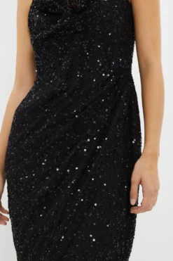 Coast Petite Cowl Neck Corset Bodice Sequin Maxi Dress -Coast Sales Store bcc04207 black xl 4