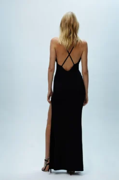 Coast Plunge Neck Split Front Maxi Prom Dress -Coast Sales Store bcc04224 black xl 2 scaled