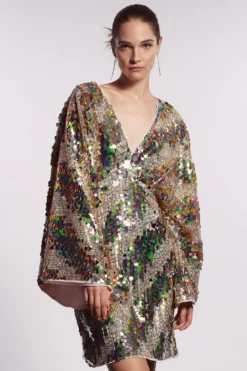 Coast Batwing Plunge Neck Sequin Mini Dress