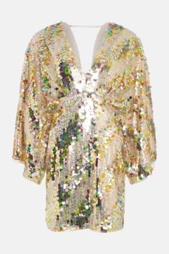 Coast Batwing Plunge Neck Sequin Mini Dress -Coast Sales Store bcc04257 gold xl 3