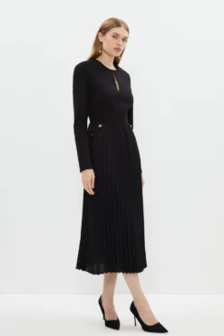 Coast Keyhole Ponte Bodice Button Pleat Skirt Dress