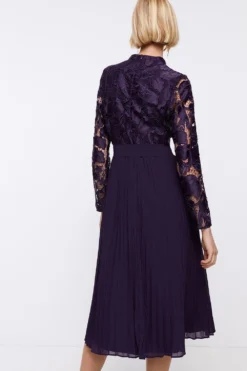 Coast Long Sleeve Scallop Lace Bodice Pleat Skirt Dress -Coast Sales Store bcc04293 fig xl 2