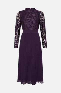 Coast Long Sleeve Scallop Lace Bodice Pleat Skirt Dress -Coast Sales Store bcc04293 fig xl 3