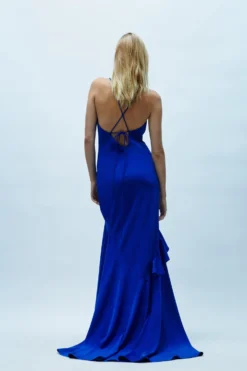 Coast Rose Detail Satin Maxi Dress With Train -Coast Sales Store bcc04300 cobalt xl 2 scaled