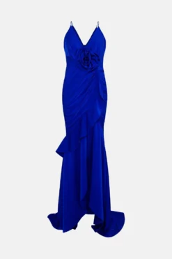 Coast Rose Detail Satin Maxi Dress With Train -Coast Sales Store bcc04300 cobalt xl 3
