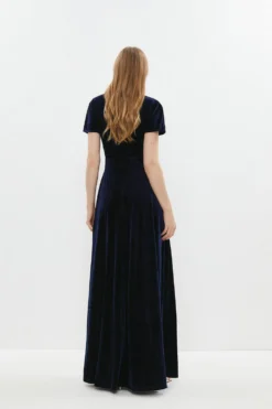 Coast V Neck Velvet Maxi Dress -Coast Sales Store bcc04309 navy xl 2