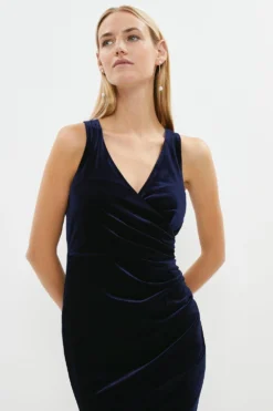 Coast Ruched Side Sleeveless Velvet Maxi Dress