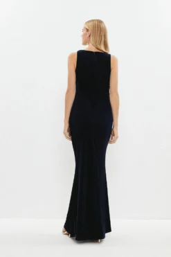 Coast Ruched Side Sleeveless Velvet Maxi Dress -Coast Sales Store bcc04310 navy xl 2