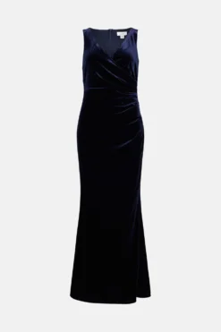 Coast Ruched Side Sleeveless Velvet Maxi Dress -Coast Sales Store bcc04310 navy xl 3