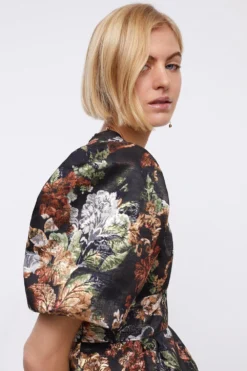 Coast Puff Sleeve Jacquard Mini Dress -Coast Sales Store bcc04322 black xl 1