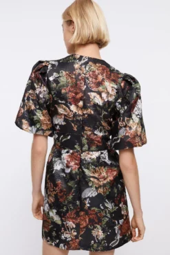 Coast Puff Sleeve Jacquard Mini Dress -Coast Sales Store bcc04322 black xl 2