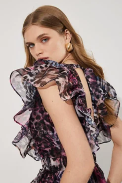 Coast Ruffle Shoulder Animal High Low Dress -Coast Sales Store bcc04379 animal xl 2