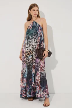 Coast Tropical Placement Print Necklace Detail Maxi Dress