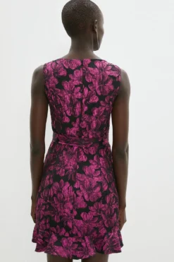 Coast Flute Hem Belted Jacquard Mini Dress -Coast Sales Store bcc04388 pink xl 2