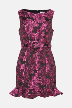 Coast Flute Hem Belted Jacquard Mini Dress -Coast Sales Store bcc04388 pink xl 3