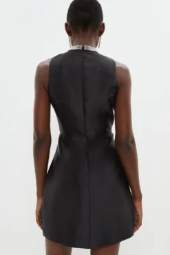 Coast Necklace Trim Twill Mini Dress -Coast Sales Store bcc04410 black xl 2