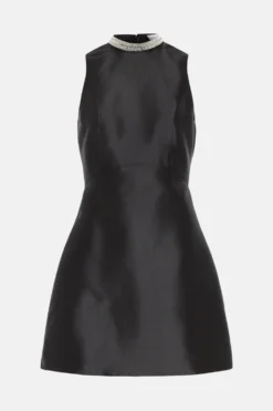 Coast Necklace Trim Twill Mini Dress -Coast Sales Store bcc04410 black xl 3