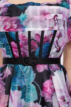 Coast Printed Puff Sleeve Textured Organza Midi Dress -Coast Sales Store bcc04414 pink xl 4