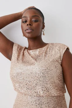 Coast Plus Blouson Top Fishtail Sequin Bridesmaids Maxi Dress 5 Coast Plus Blouson Top Fishtail Sequin Bridesmaids Maxi Dress -Coast Sales Store bcc04443 champagne xl 1