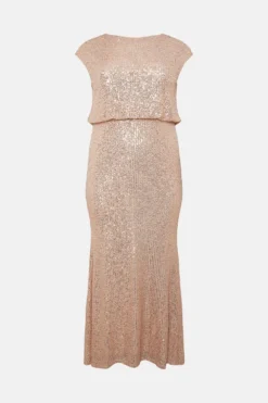 Coast Plus Blouson Top Fishtail Sequin Bridesmaids Maxi Dress 7 Coast Plus Blouson Top Fishtail Sequin Bridesmaids Maxi Dress -Coast Sales Store bcc04443 champagne xl 3