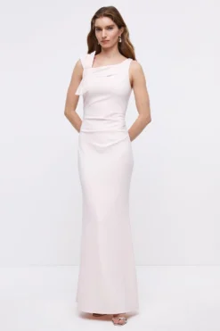 Coast Bow Shoulder Sculpting Crepe Bridesmaids Maxi Dress