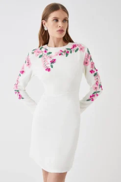 Coast Hand Stitched 3d Floral Long Sleeve Mini Dress