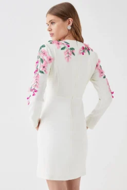 Coast Hand Stitched 3d Floral Long Sleeve Mini Dress -Coast Sales Store bcc04561 white xl 2