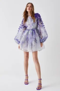 Coast Hand Stitched 3d Floral Organza Mini Dress