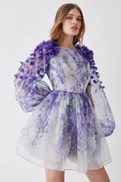 Coast Hand Stitched 3d Floral Organza Mini Dress -Coast Sales Store bcc04572 lilac xl 2
