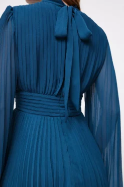 Coast Pleated Flare Sleeve Tie Neck Mini Dress -Coast Sales Store bcc04576 teal xl 4