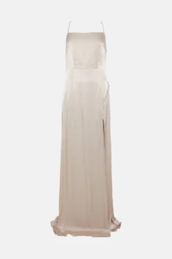 Coast Button And Split Detail Satin Bridesmaids Slip Dress -Coast Sales Store bcc04598 mink xl 3