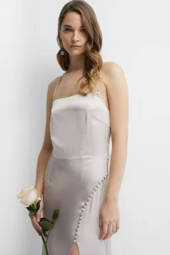 Coast Button And Split Detail Satin Bridesmaids Slip Dress -Coast Sales Store bcc04598 mink xl 4