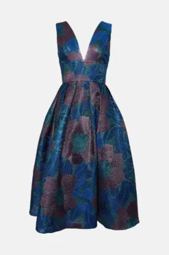 Coast Plunge Neck Premium Jacquard Midi Dress -Coast Sales Store bcc04605 multi xl 3