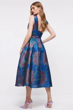 Coast Plunge Neck Premium Jacquard Midi Dress -Coast Sales Store bcc04605 multi xl 4