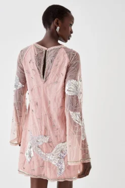 Coast Koi Carp Hand Embellished Mini Dress -Coast Sales Store bcc04624 baby20pink xl 3